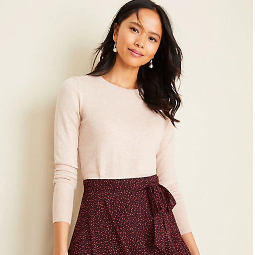 NEW Ann Taylor Crew Neck Sweater Seashell Heather